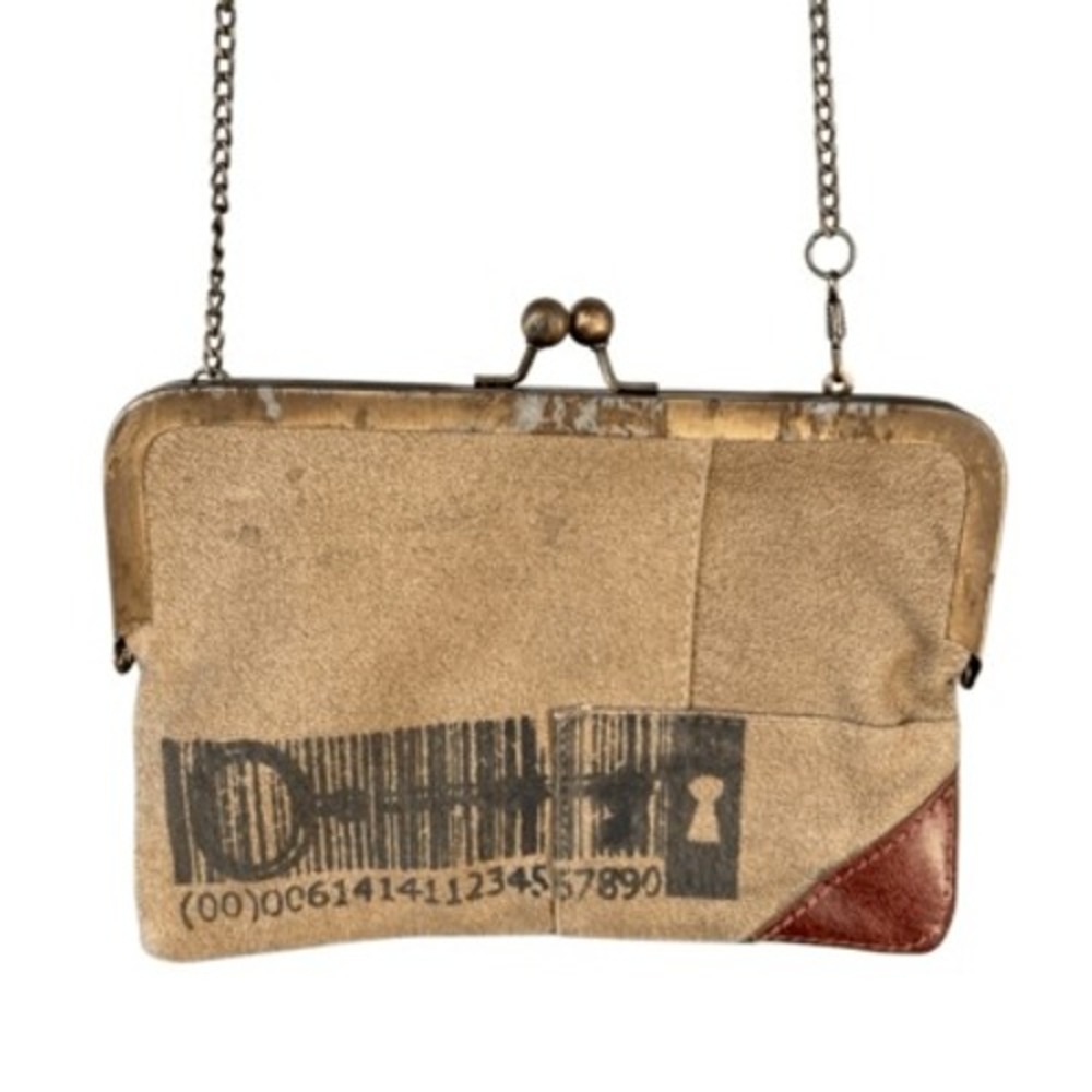 Mona B Upcycled Canvas‎ Crossbody Bag Kisslock Closure Chain Strap Purse